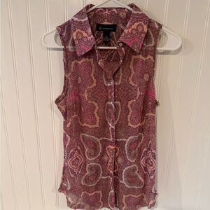 INC International Concepts Women's Sleeveless Paisley Blouse - Pink and Brown